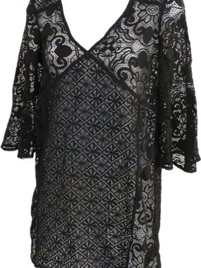 Topshop Black Lace V-Neck Tunic medium 8-10